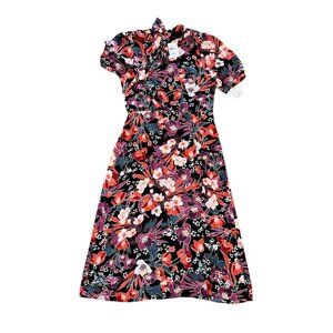 Nwt Colorful Mock Neck Floral Short Sleeve Dress Made in Vietnam Sz 12